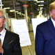 US President Donald Trump (R) and Apple CEO Tim Cook speak to the press during a tour of the Flextronics computer manufacturing facility where Apple’s Mac Pros are assembled in Austin, Texas, on November 20, 2019.